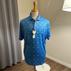 TailorByrd Men's Polo Golf Shirt "ROYAL CITRUS STRAWS" Stretch Sz XL